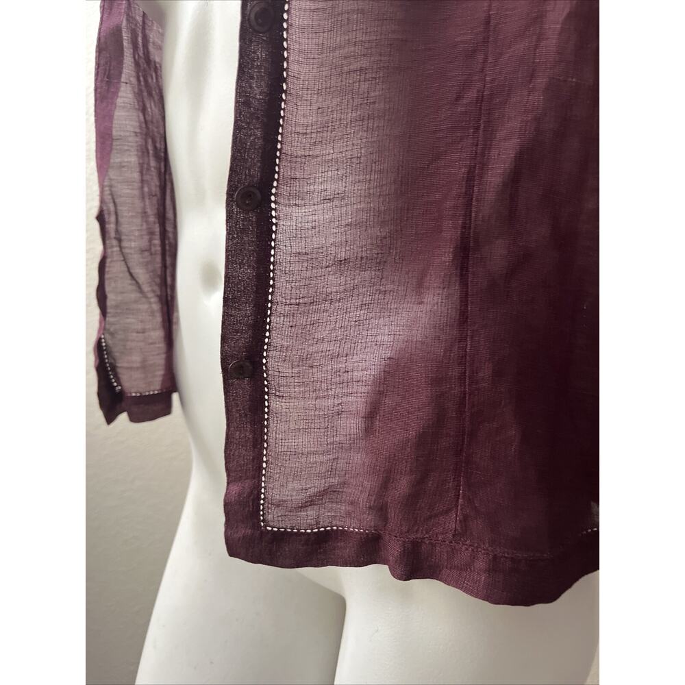 Eileen Fisher Blouse XS Linen silk Button Up Wine Merlot Lightweight Whimsigoth - Picture 7 of 16
